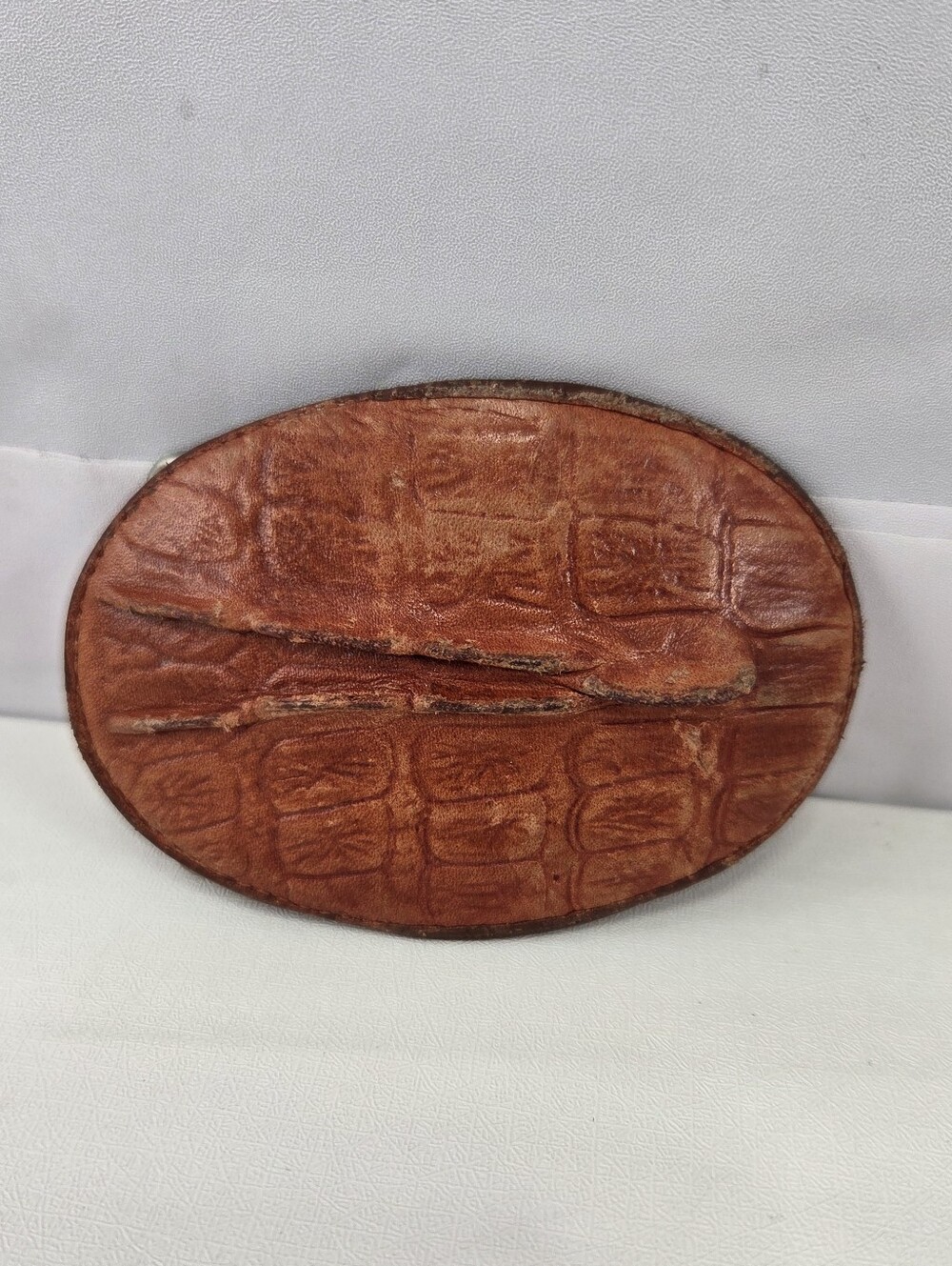 Vintage Brown Faux Alligator Leather Belt Buckle - Picture 2 of 9